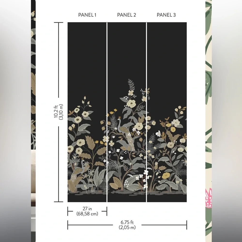Rifle Paper Co. Peacock Wall Mural in Black